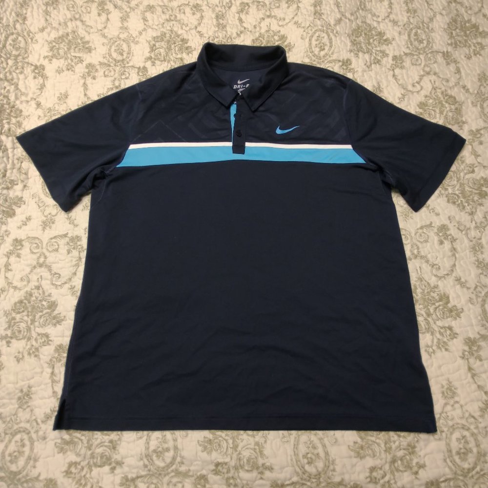 Nike Dri-Fit Polo Shirt Navy & Light Blue, Size XL 46/48